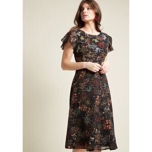 NEW Modcloth Embellished To Perfection Beaded Floral Dress in Black